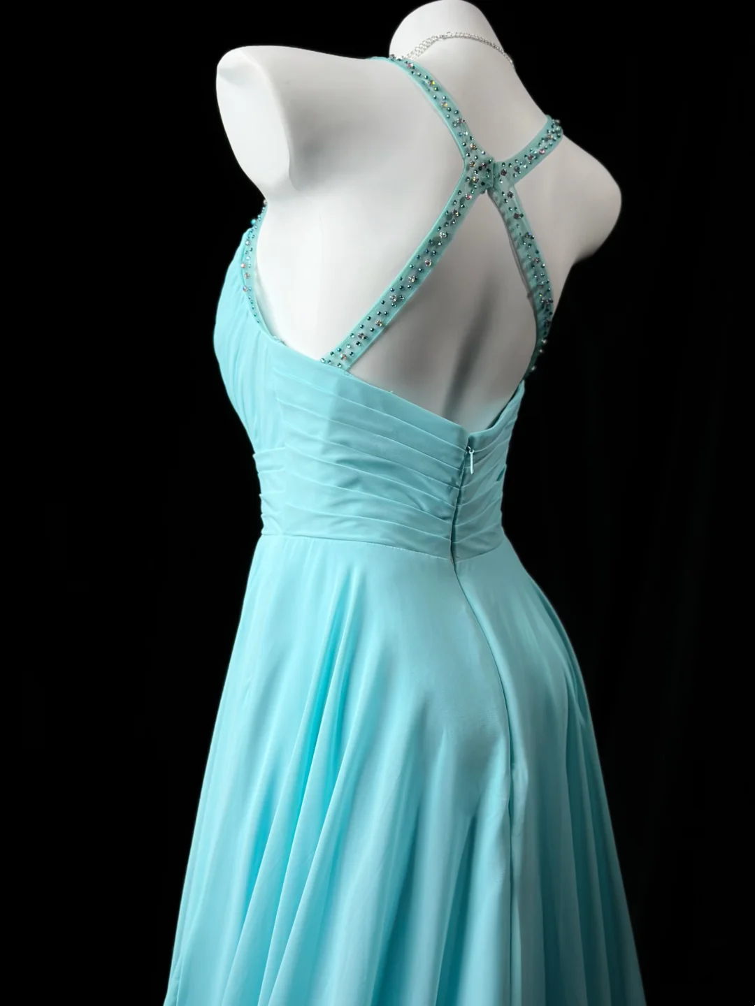 Trägerloses silbernes Vintage-Abendkleid, A-Linie, Geburtstagskleid J9370