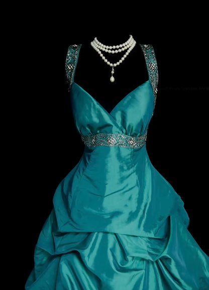 Trägerloses silbernes Vintage-Abendkleid, A-Linie, Geburtstagskleid J9370