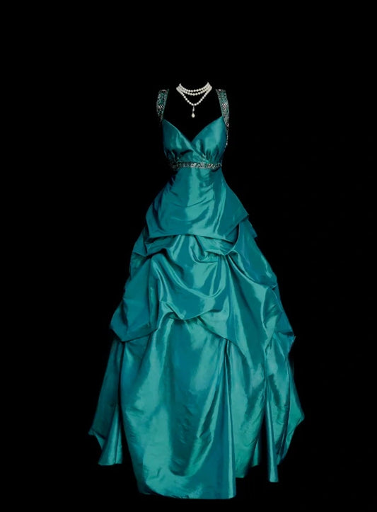 Trägerloses silbernes Vintage-Abendkleid, A-Linie, Geburtstagskleid J9370