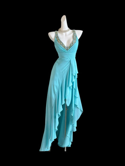 Trägerloses silbernes Vintage-Abendkleid, A-Linie, Geburtstagskleid J9370