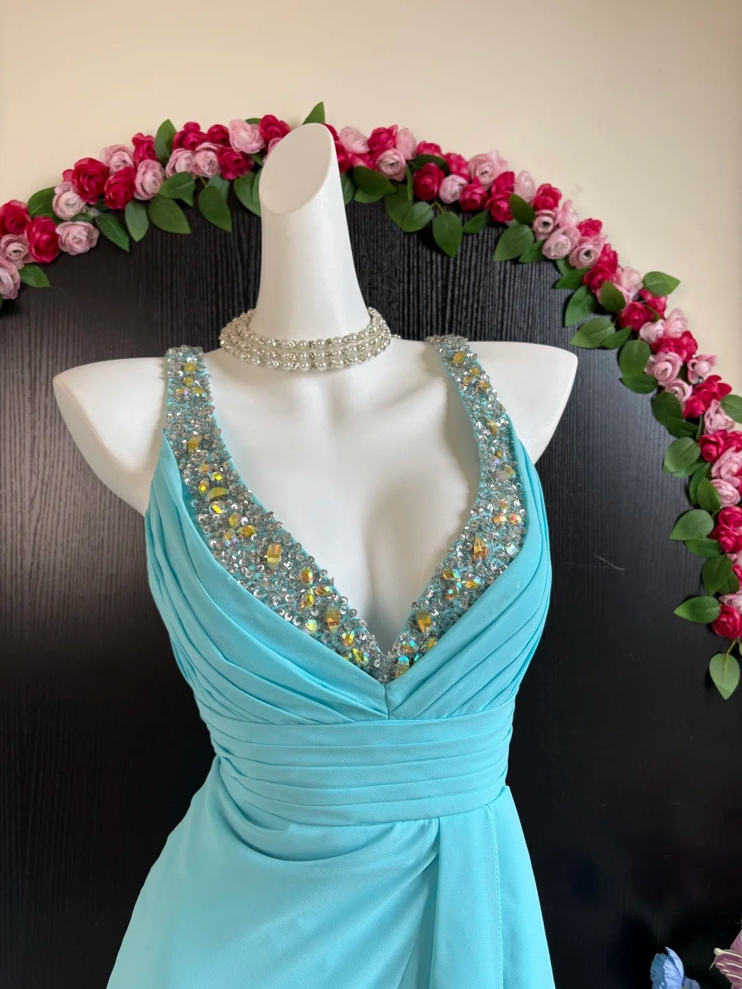 Trägerloses silbernes Vintage-Abendkleid, A-Linie, Geburtstagskleid J9370