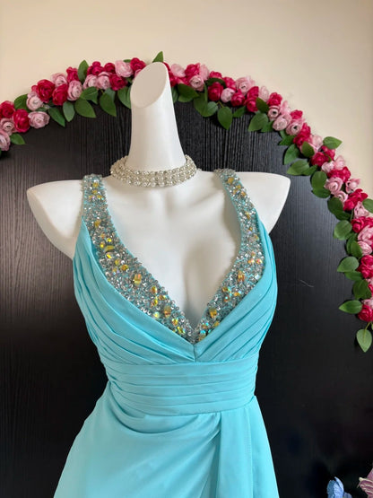 Trägerloses silbernes Vintage-Abendkleid, A-Linie, Geburtstagskleid J9370