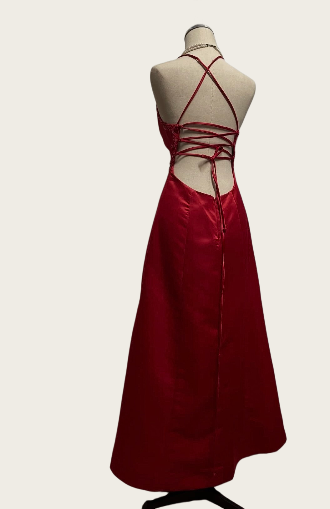 V Neck Burgundy Beaded Retro Prom Dress Backless Evening Dress  J10390