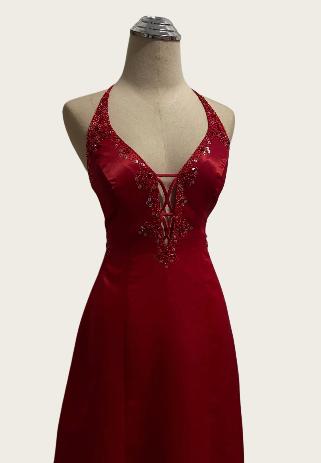 V Neck Burgundy Beaded Retro Prom Dress Backless Evening Dress  J10390