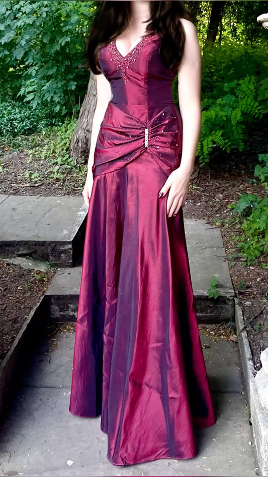 Robe de bal bustier violette en satin avec appliques, robe de soirée formelle J9413