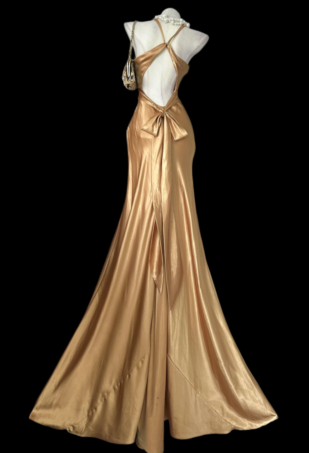 V Neck Gold Mermaid Prom Dress Backless Formal Evening Dress J9705