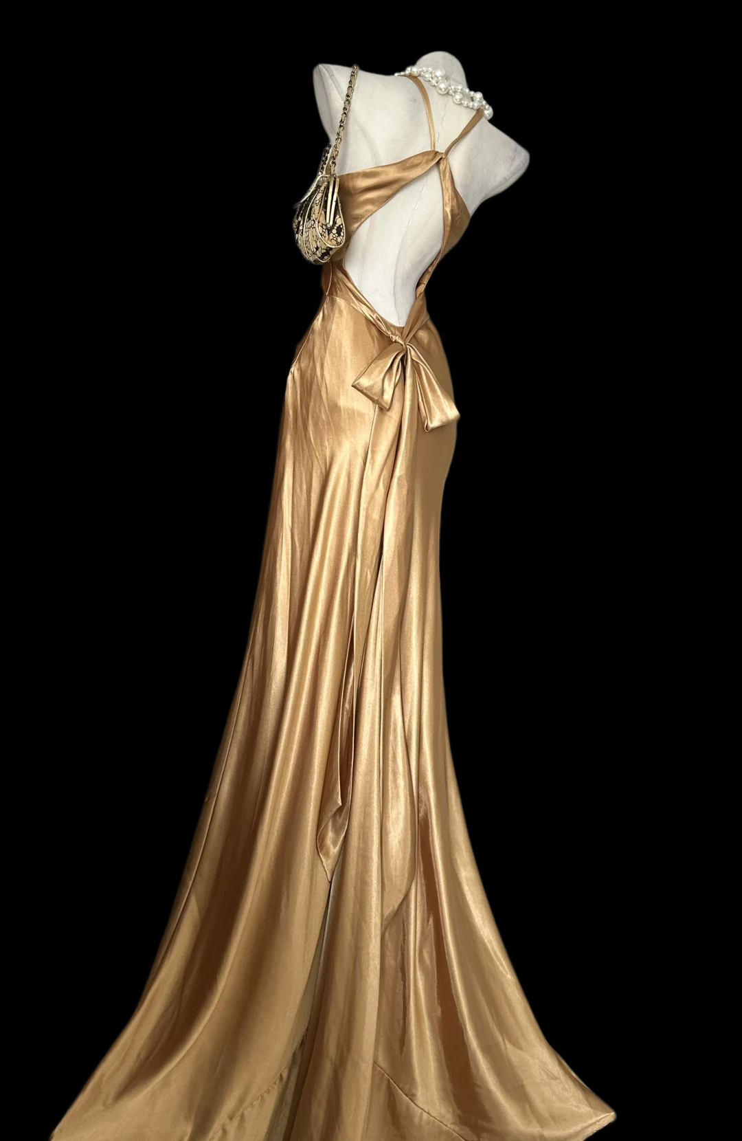 V Neck Gold Mermaid Prom Dress Backless Formal Evening Dress J9705