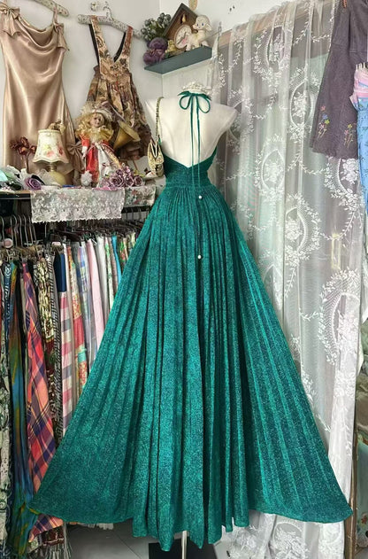 V Neck Green Formal Prom Dress Sparkle Retro Evening Dress  J10867