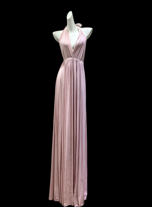 V Neck Halter Pink Prom Dress Formal Wedding Guest Dress  J10877