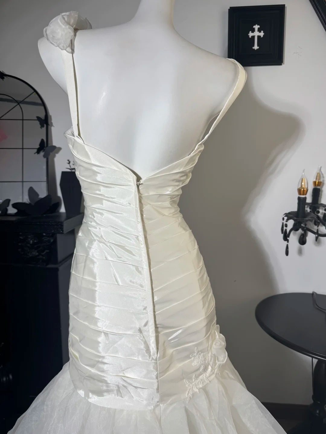 Robe de bal bustier violette en satin avec appliques, robe de soirée formelle J9413