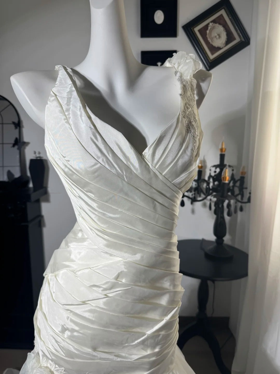 Robe de bal bustier violette en satin avec appliques, robe de soirée formelle J9413