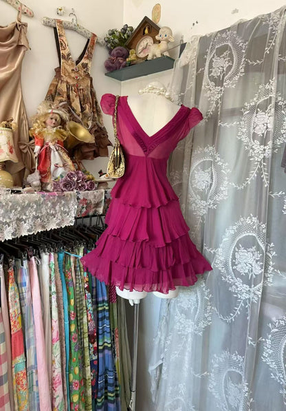 V Neck Layered Short Homecoming Dress Ruffled Party Dress  J11007