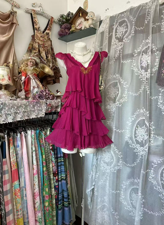 V Neck Layered Short Homecoming Dress Ruffled Party Dress  J11007