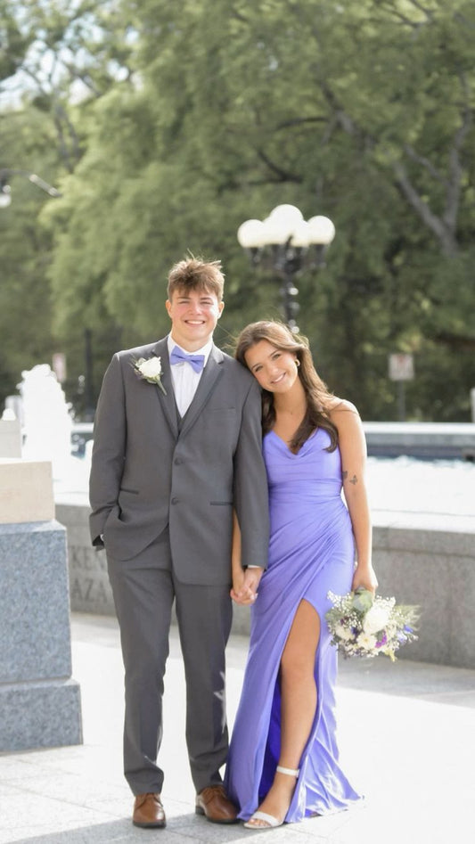 V Neck Lilac Sheath Prom Dress With Slit Bridesmaid Dresses  J10608