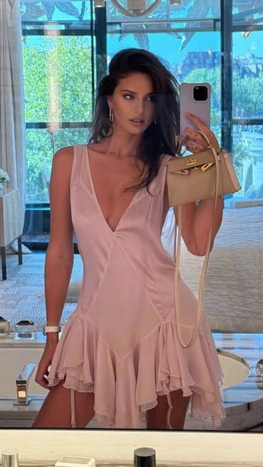 V Neck Pink A Line Homecoming Dress Short Party Dress J11041