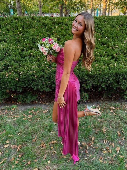 Robe de bal bustier violette en satin avec appliques, robe de soirée formelle J9413