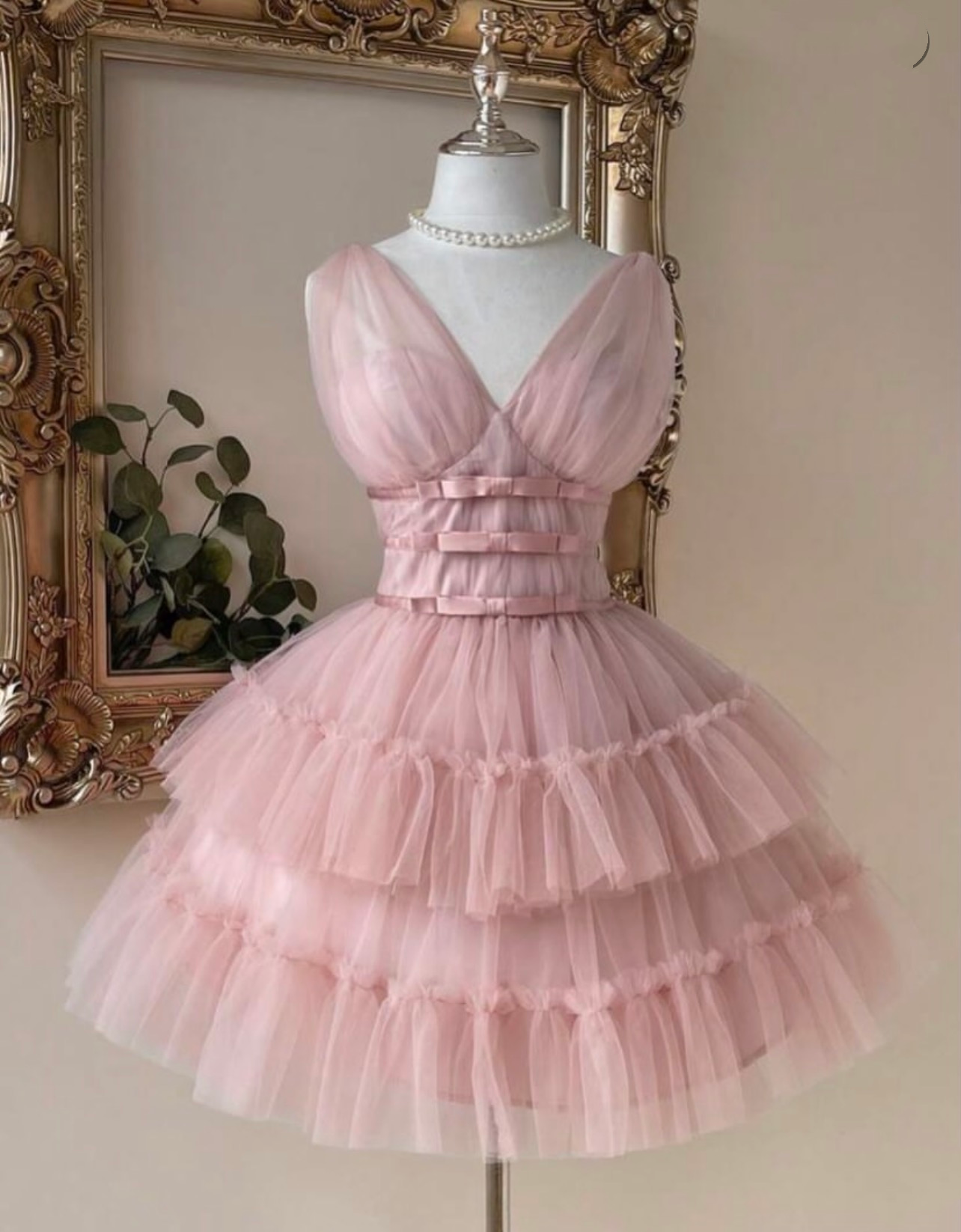 V Neck Pink Tulle Homecoming Dress Short Party Dress  J11366