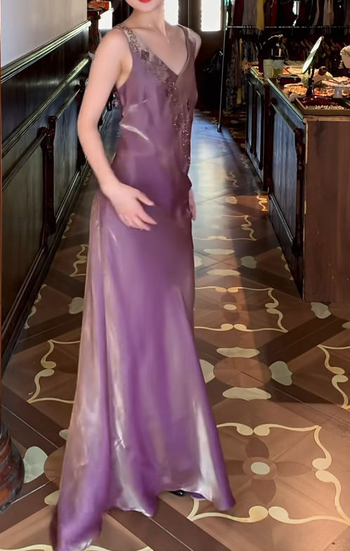 Robe de bal bustier violette en satin avec appliques, robe de soirée formelle J9413