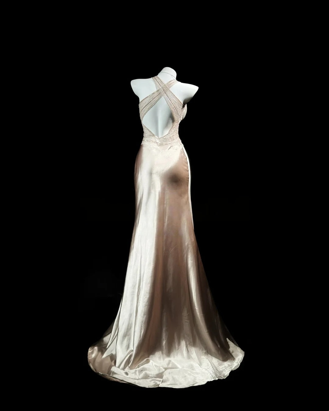 Trägerloses silbernes Vintage-Abendkleid, A-Linie, Geburtstagskleid J9370
