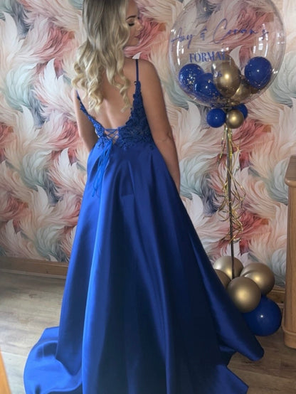 Robe de bal bustier violette en satin avec appliques, robe de soirée formelle J9413