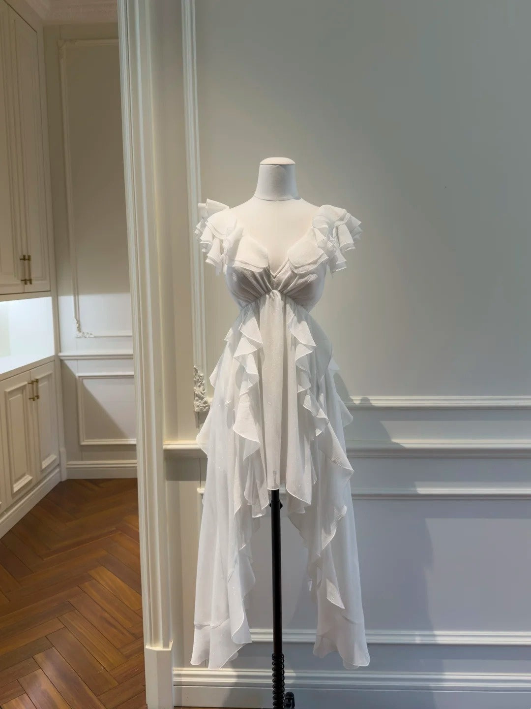Trägerloses silbernes Vintage-Abendkleid, A-Linie, Geburtstagskleid J9370