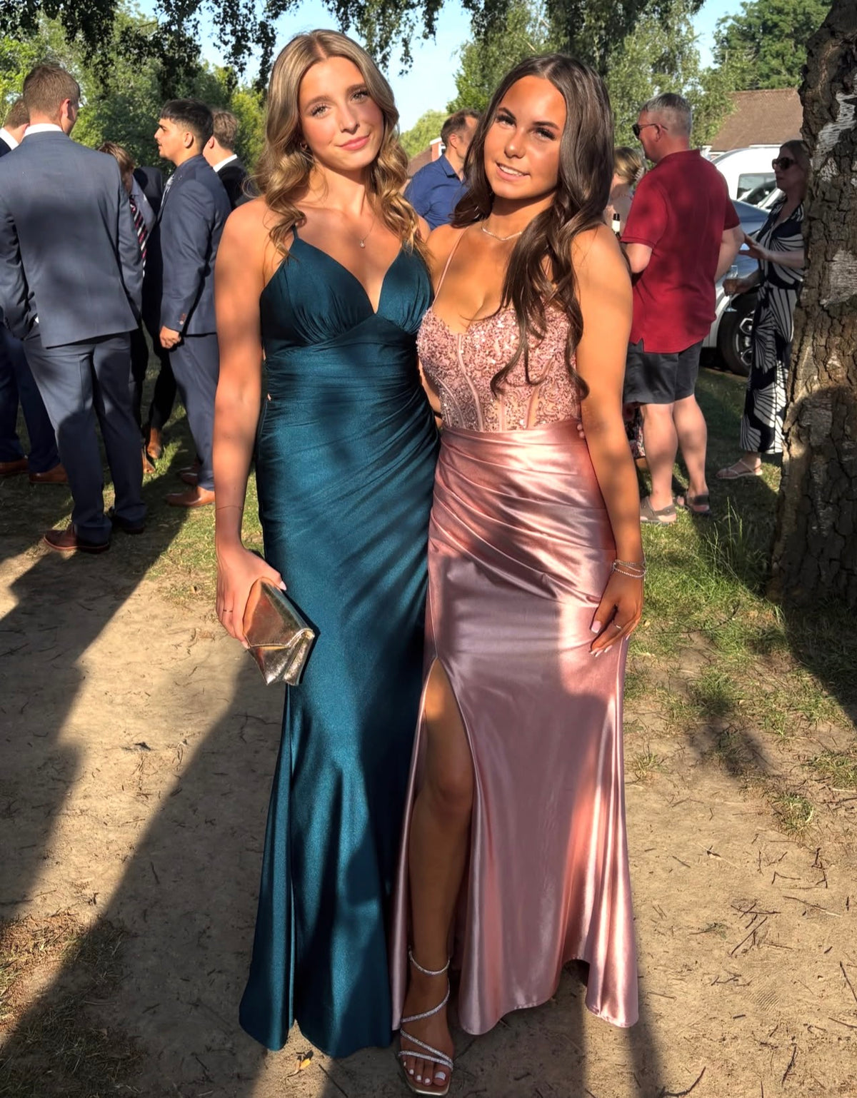 V Neck Turquoise Green Formal Prom Dress With Slit  J11793