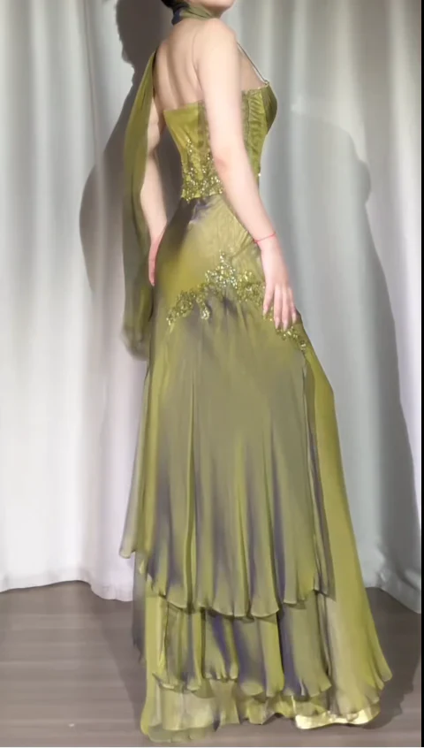 Vintage Olive Green Prom Dresses With Appliques Evening Party Dress J9 JulyProm Vintage Olive Green Prom Dresses With Appliques Evening Party Dress J9 JulyProm