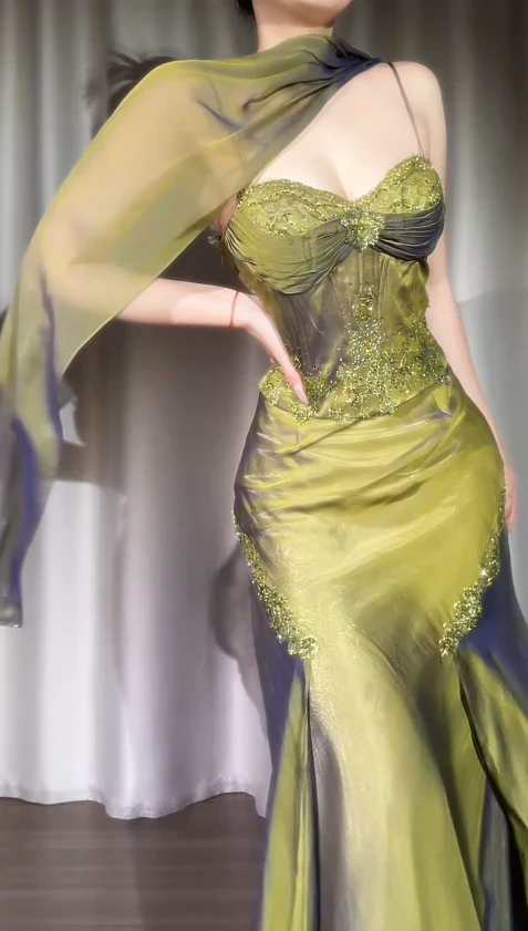 Vintage Olive Green Prom Dresses With Appliques Evening Party Dress J9 JulyProm Vintage Olive Green Prom Dresses With Appliques Evening Party Dress J9 JulyProm