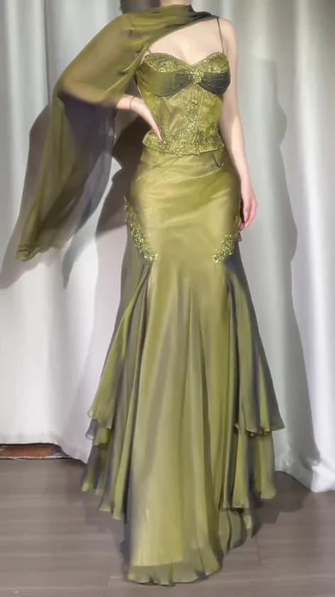 Vintage Olive Green Prom Dresses With Appliques Evening Party Dress J9 JulyProm Vintage Olive Green Prom Dresses With Appliques Evening Party Dress J9 JulyProm