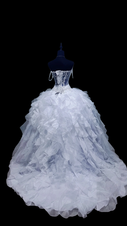 Robe de bal bustier violette en satin avec appliques, robe de soirée formelle J9413