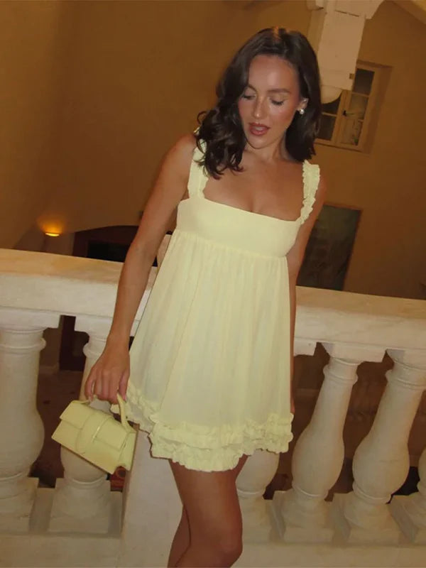 Robe de soirée courte en mousseline jaune J7748