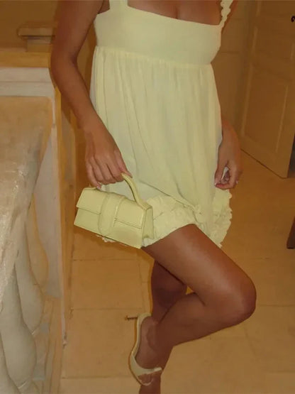 Robe de soirée courte en mousseline jaune J7748