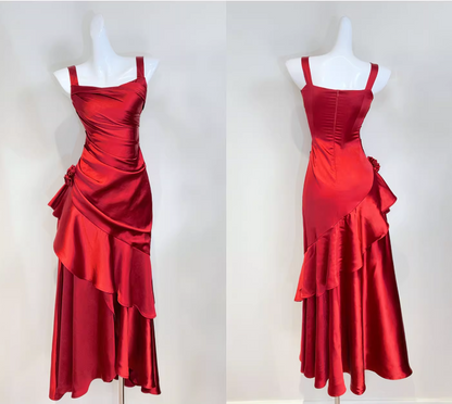 A Line Burgundy Long Prom Dress Ruffle Elegant Evening Dress J8617