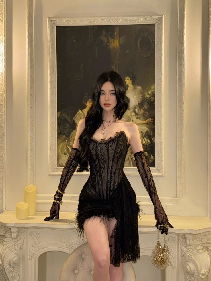 Schwarzes Spitzen-Etuikleid für Geburtstage, kurzes Abendkleid J8315