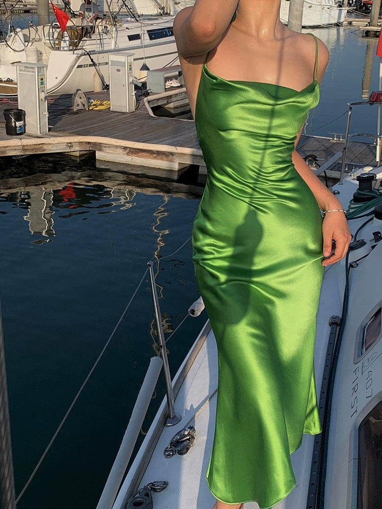 Robe de soirée sexy dos nu à motif fourreau vert J8610