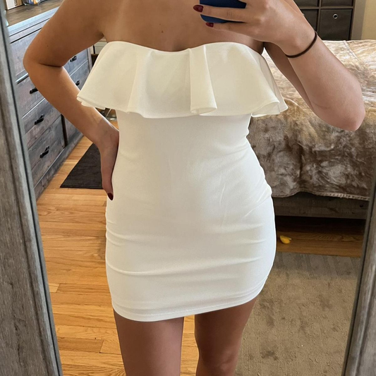 Robe fourreau blanche pour bal de fin d'année, robes d'anniversaire J7453