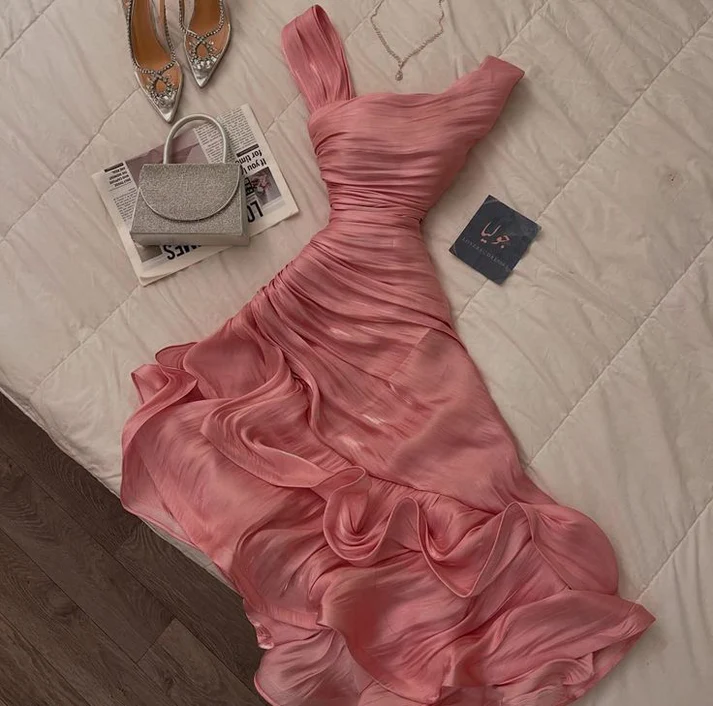 Etuikleid Rosa Lange Rüschen Ballkleider Formales Abendkleid J7684