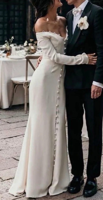 Robe de mariée sirène élégante blanc cassé, longue, J8106