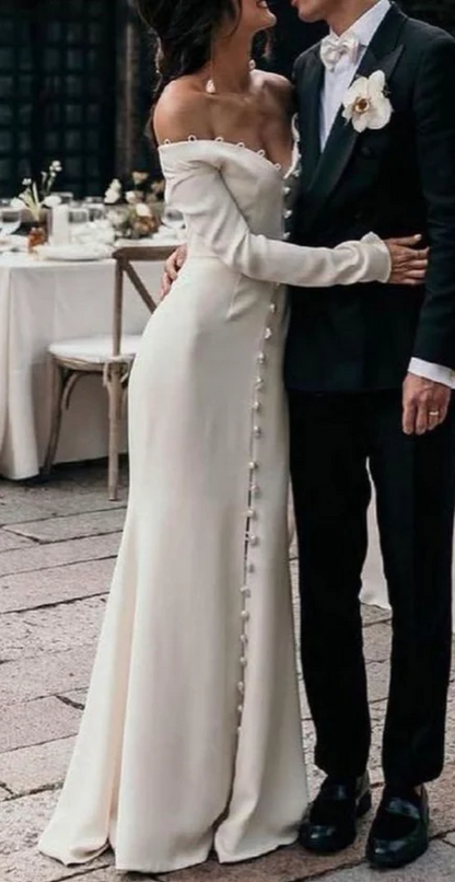 Robe de mariée sirène élégante blanc cassé, longue, J8106