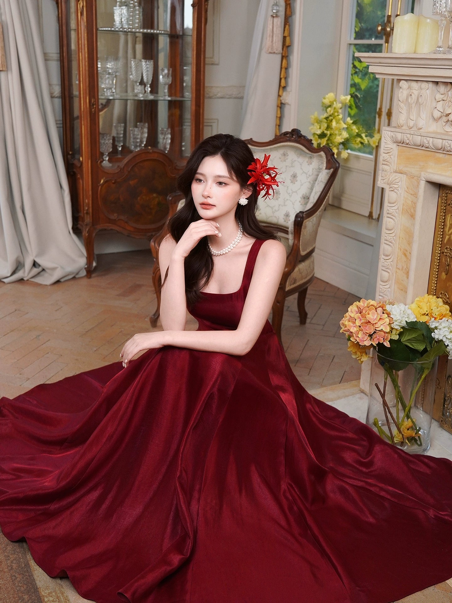 A Line Burgundy Long Prom Dress Elegant Evening Dress J8616