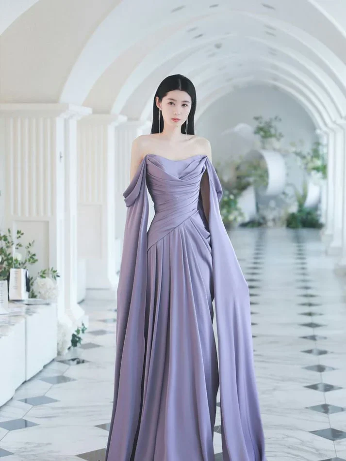 Robe de soirée longue violette coupe trapèze, robe de bal formelle J8742