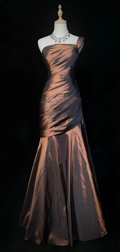 Robe de soirée longue en satin à une épaule et style sirène J7108