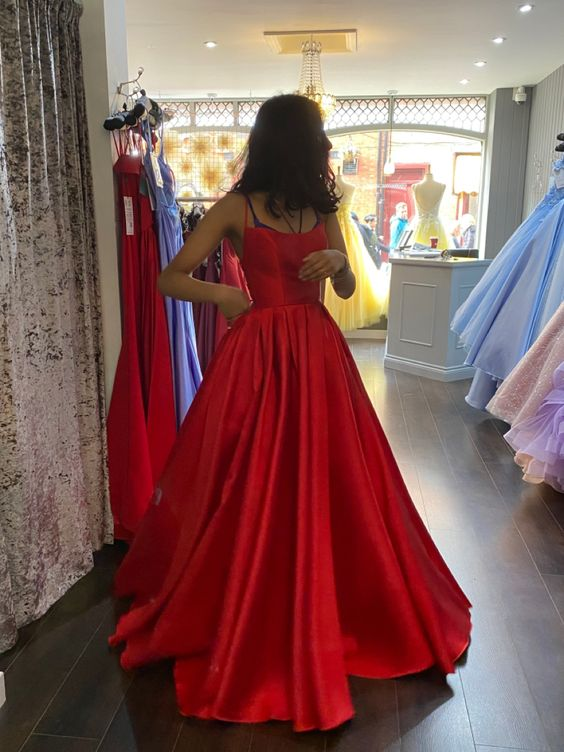 Backless Red Satin Long Prom Dress Red Evening Gown J8385