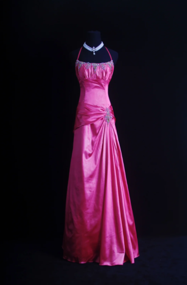 Halter Hot Pink A Line Long Prom Dress Applique Evening Dress J8660