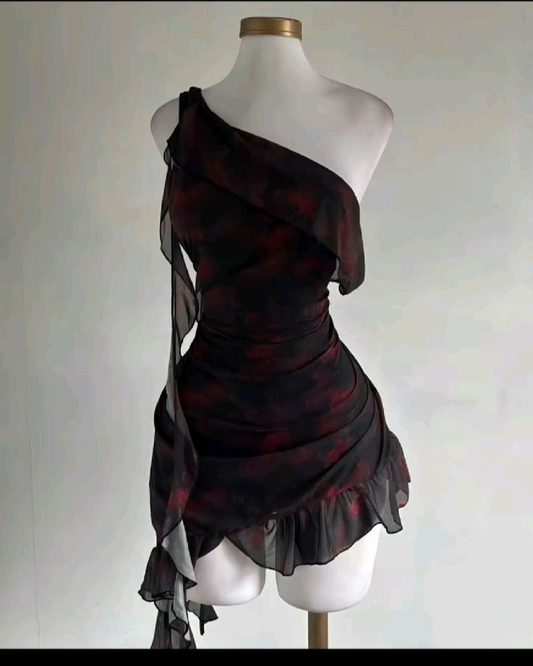 One-Shoulder Chiffon Rüschen Kurzes Homecoming-Kleid 16. Geburtstag Outfits J7581