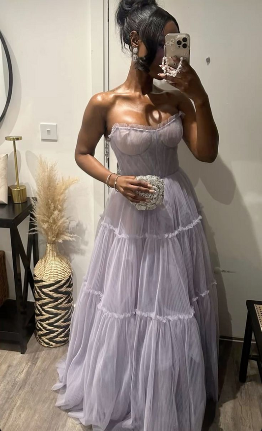 Lavendelfarbenes langes Ballkleid in A-Linie, formelles Partykleid J8306