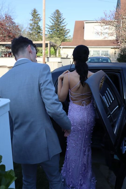 Sexy Mermaid Long Lilac Backless Lace Prom Dress Party Dresses J7531