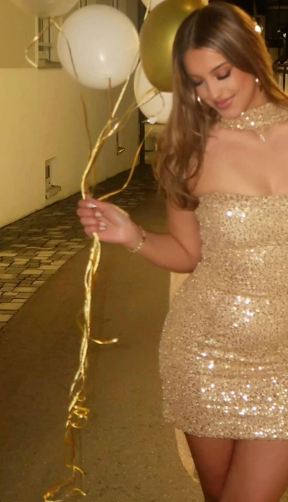 Gold Sequin Sheath Birthday Dress Sparkling Short Party Dress J8224 JulyProm Gold Sequin Sheath Birthday Dress Sparkling Short Party Dress J8224 JulyProm