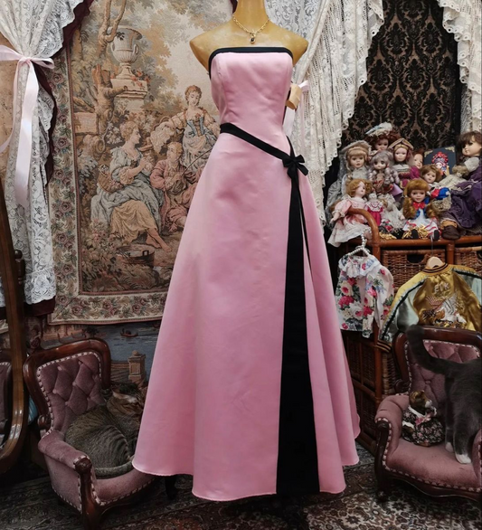 Trägerloses A-Linien-Ballkleid in Rosa, lang, niedlich, formelles Partykleid für Teenager J8292