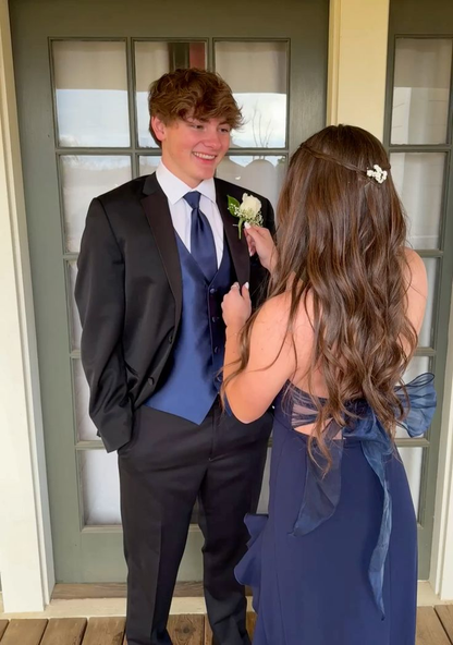 Navy Blue A Line Ruffle Prom Dress Formal Party Dress J7360